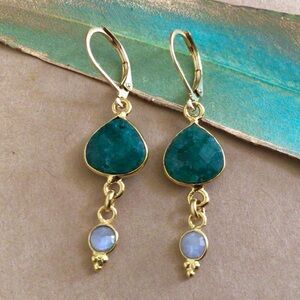 Emerald Moonstone Gold Filled Sundance Charm Earrings